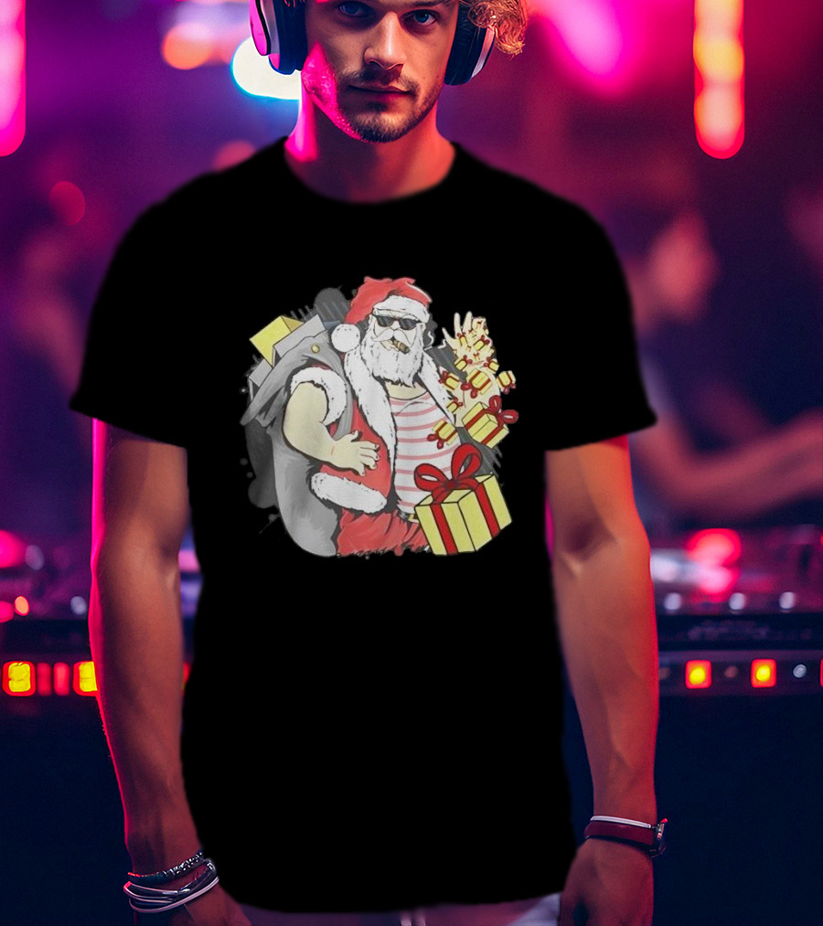 Santa Claus Cool Christmas Peace Sign Holiday Delivery T-Shirt