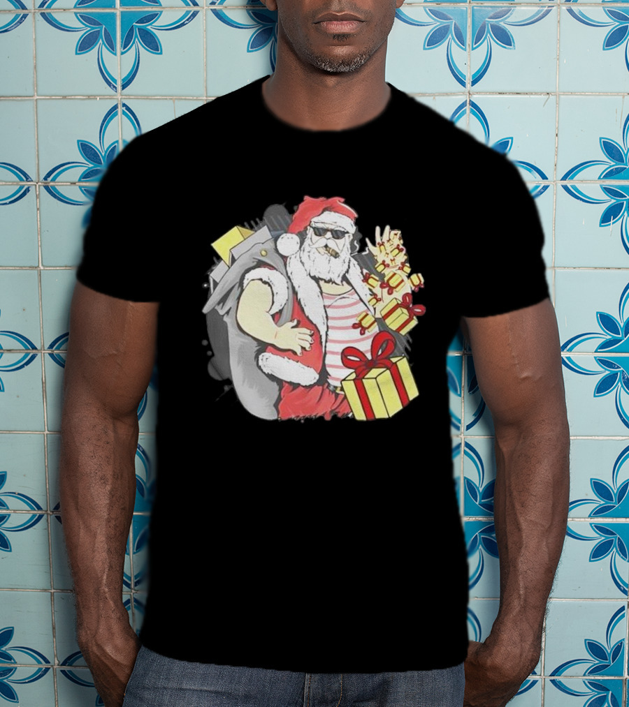 Santa Claus Cool Christmas Peace Sign Holiday Delivery T-Shirt