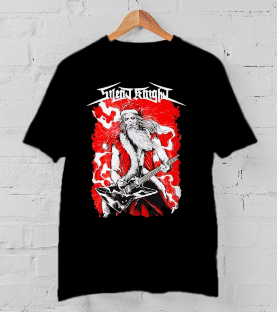 Silent Knight Santa Slays Electric Guitar Rock T-Shirt