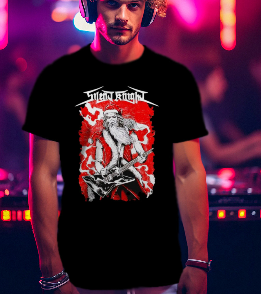 Silent Knight Santa Slays Electric Guitar Rock T-Shirt