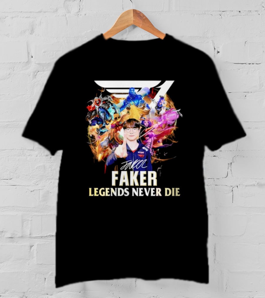 T1 Faker Legends Never Die Signature With Dynamic Character T-Shirt