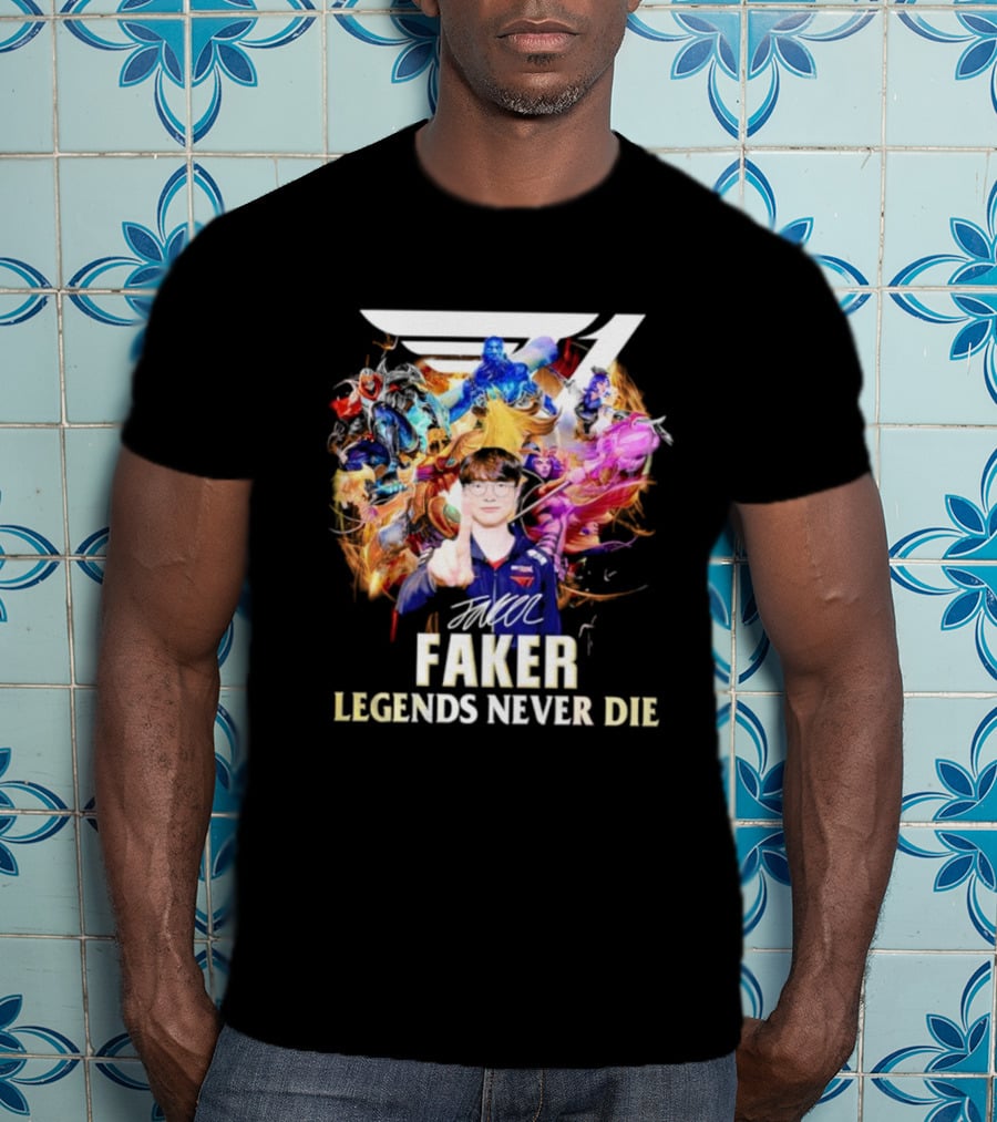 T1 Faker Legends Never Die Signature With Dynamic Character T-Shirt