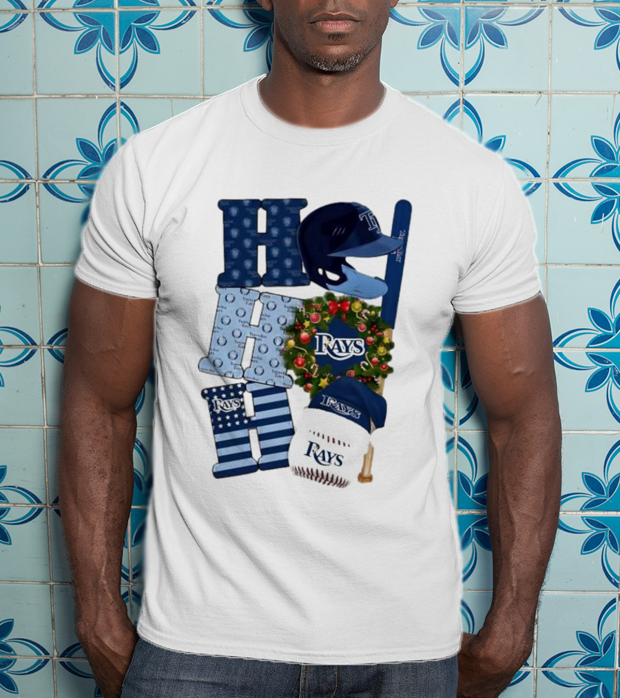 Tampa Bay Rays Ho Ho Ho Merry Christmas Baseball Helmet Wreath T-Shirt
