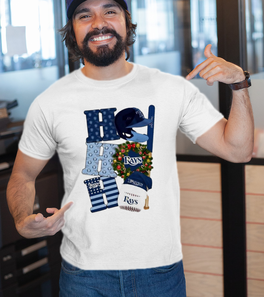 Tampa Bay Rays Ho Ho Ho Merry Christmas Baseball Helmet Wreath T-Shirt