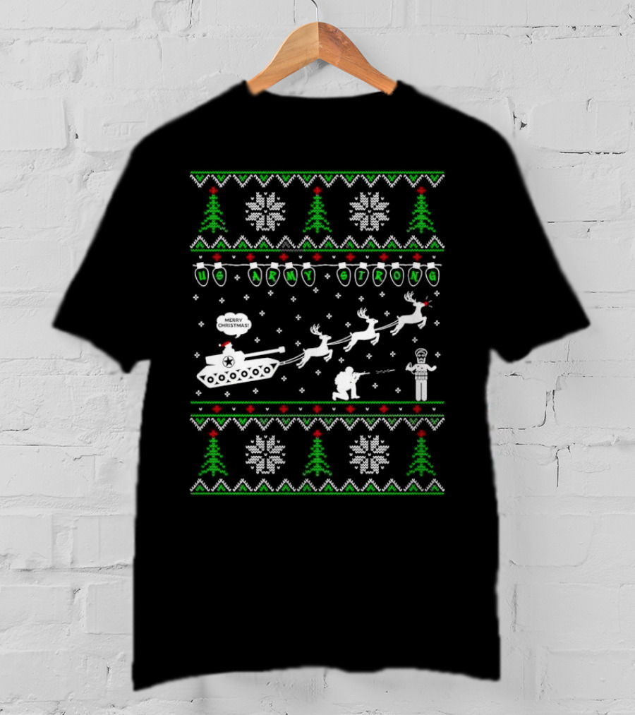 US Army Strong Christmas Tank Sleigh Ugly T-Shirt