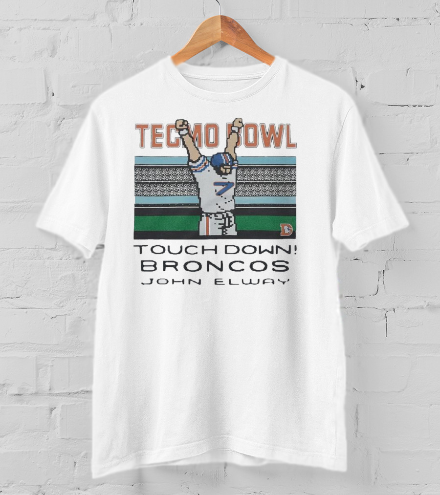 Tecmo Bowl Touchdown Broncos John Elway Retro Game Football Legend T-Shirt
