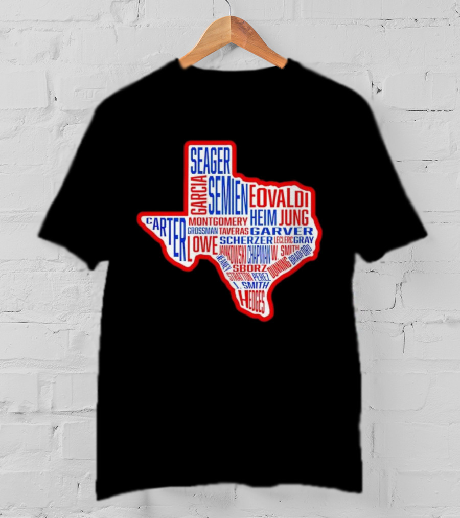 Texas Rangers Champs Seager Semien Garcia Eovaldi Carter Montgomery Heim Jung Garver Lowe Scherzer T-Shirt