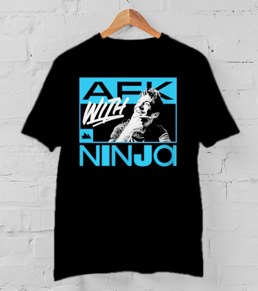 Afk With Ninja Gaming Streamer Icon Text Portrait Blue T-Shirt