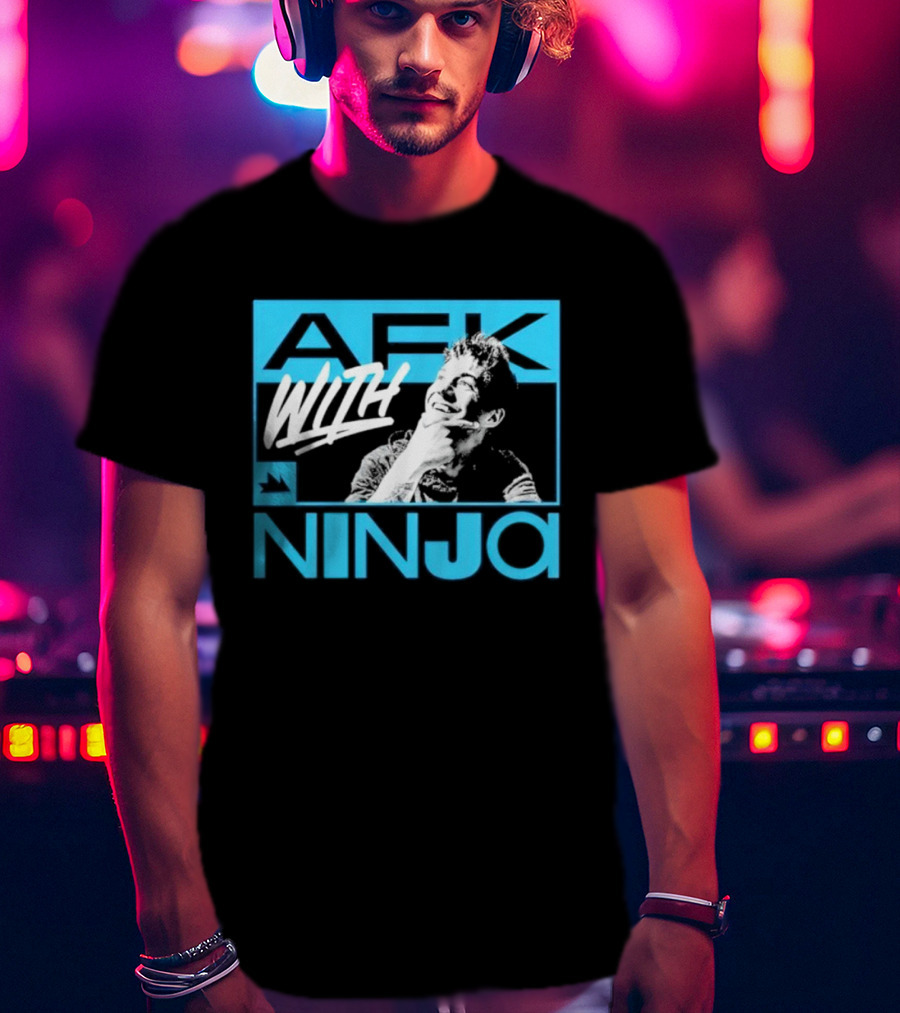 Afk With Ninja Gaming Streamer Icon Text Portrait Blue T-Shirt