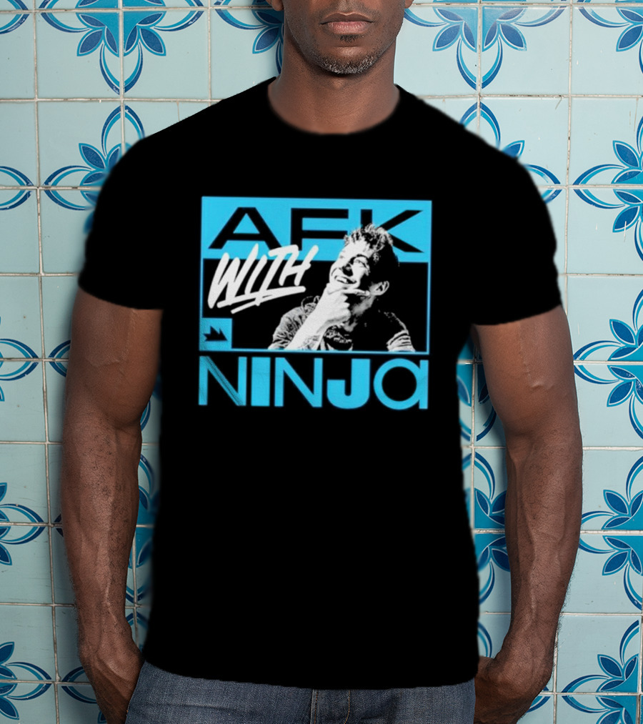 Afk With Ninja Gaming Streamer Icon Text Portrait Blue T-Shirt