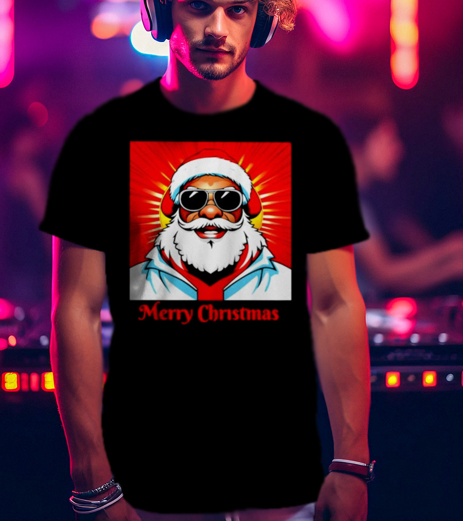 Bright Santa Merry Christmas In Cool Cartoon T-Shirt