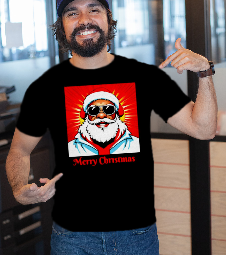 Bright Santa Merry Christmas In Cool Cartoon T-Shirt