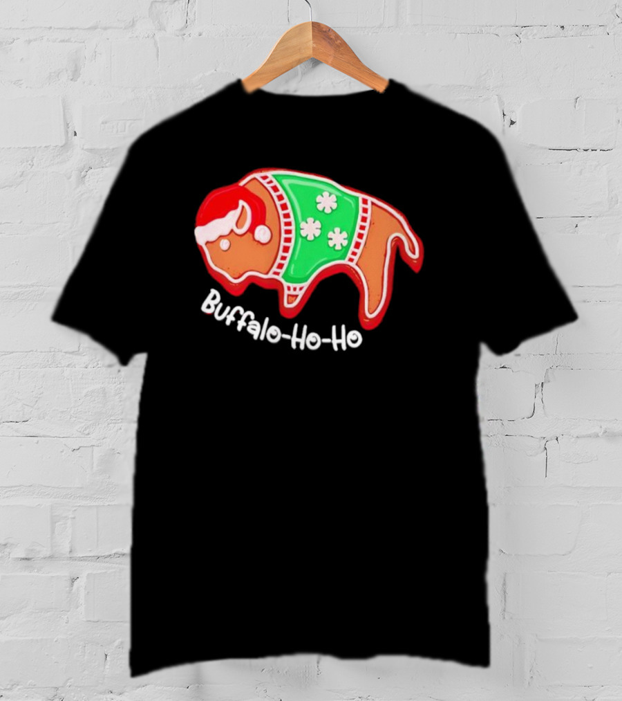 Buffalo-Ho-Ho Christmas Gingerbread Bison Santa T-Shirt