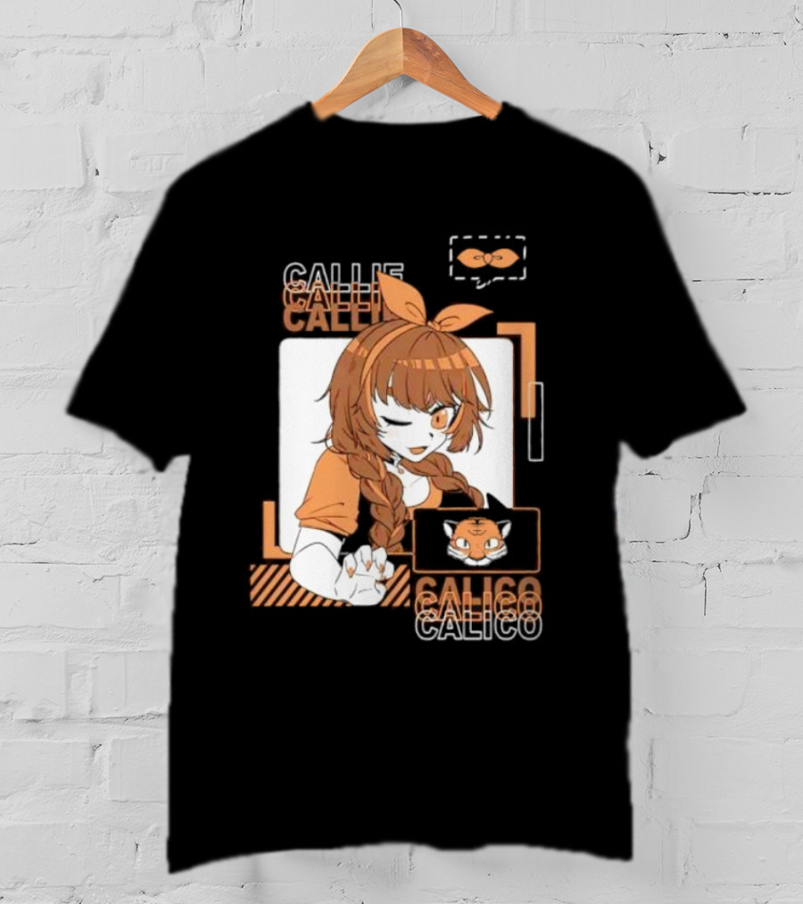 Callie Calico Winking Girl With Cat Headband And Symbols T-Shirt