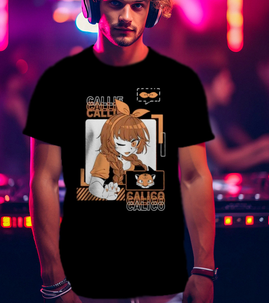 Callie Calico Winking Girl With Cat Headband And Symbols T-Shirt