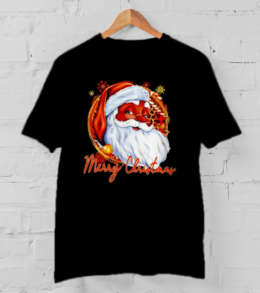 Handsome Black Santa Merry Christmas Festive Joyful Santa Image T-Shirt