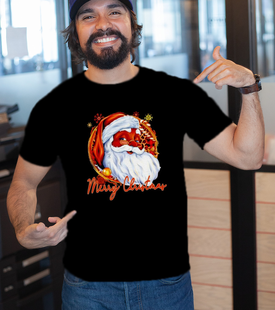 Handsome Black Santa Merry Christmas Festive Joyful Santa Image T-Shirt