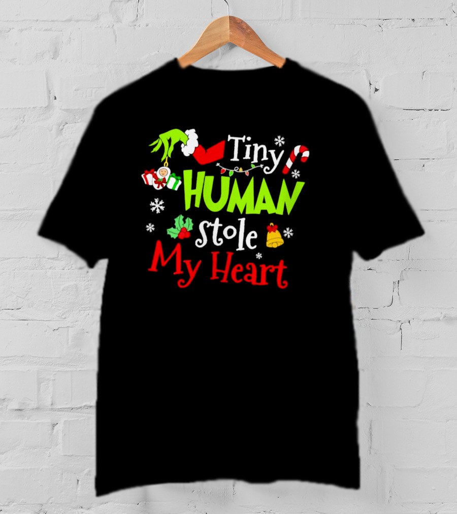 Tiny Human Stole My Heart Grinchmas Xmas With Candy Cane And Gifts T-Shirt