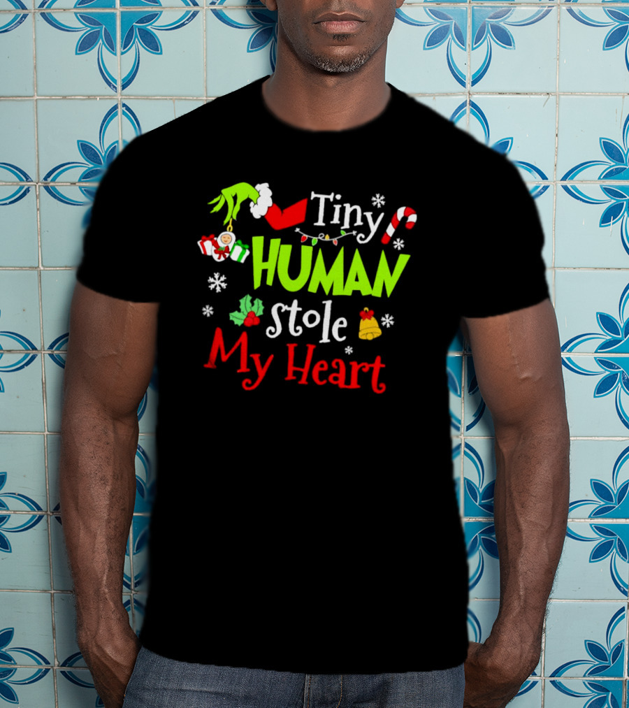 Tiny Human Stole My Heart Grinchmas Xmas With Candy Cane And Gifts T-Shirt