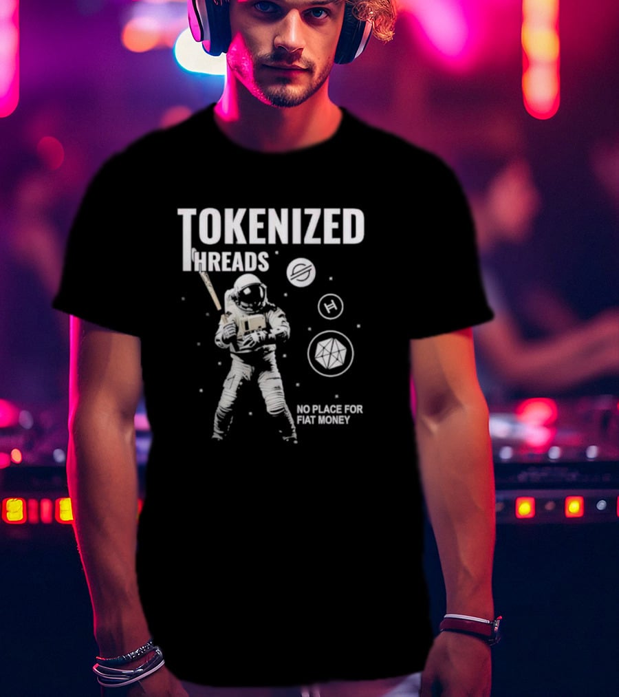 Tokenized Threads Astronaut Crypto Symbols No Place For Fiat Money T-Shirt