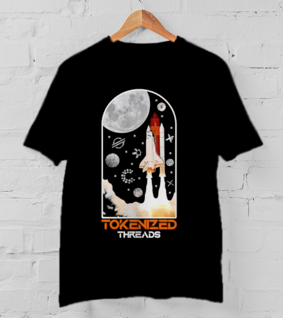 Tokenized Threads Space Shuttle Launch Under Moon With Planets And Stars T-Shirt