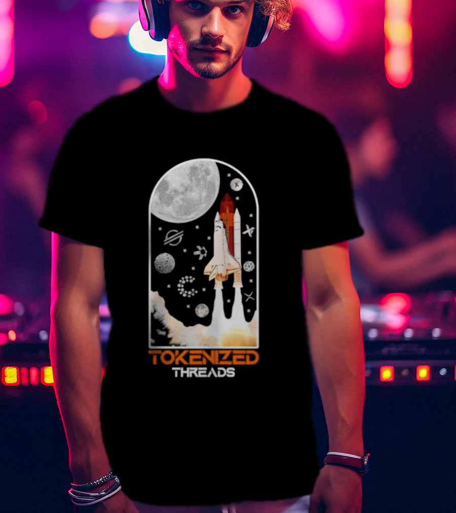 Tokenized Threads Space Shuttle Launch Under Moon With Planets And Stars T-Shirt