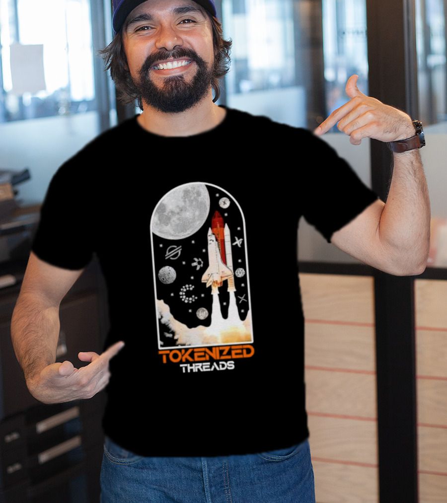 Tokenized Threads Space Shuttle Launch Under Moon With Planets And Stars T-Shirt