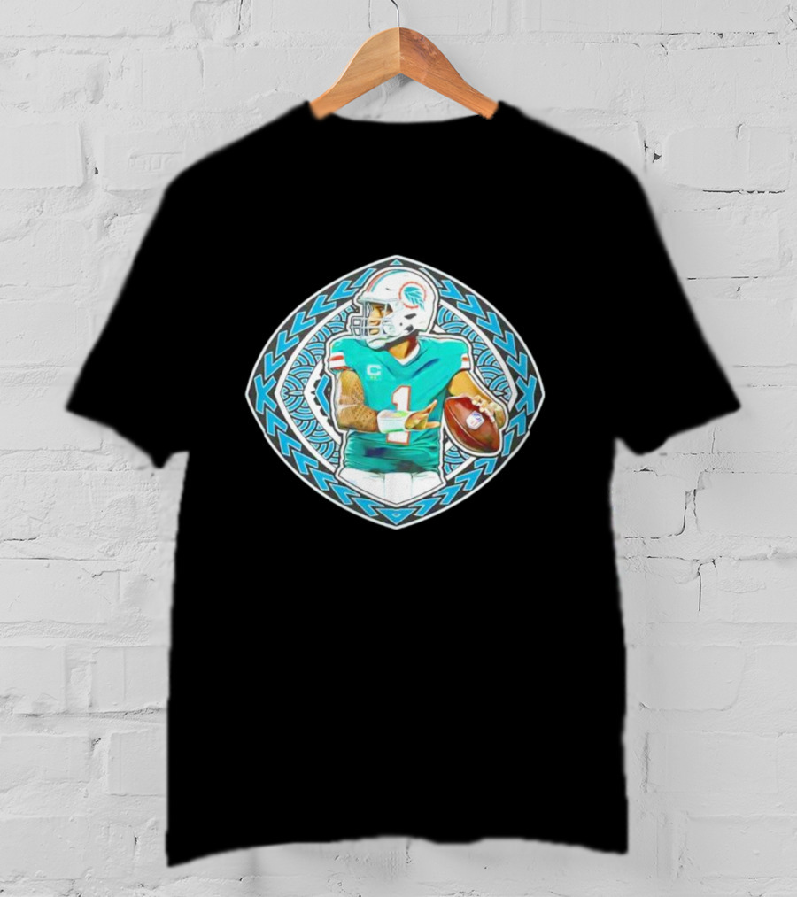 Tua Tagovailoa TAT-TUA Miami Football Quarterback Samoan Tribal Style Retro Fan T-Shirt