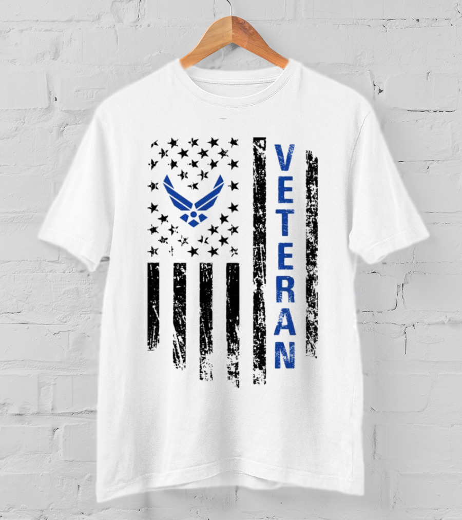 Veteran US Flag Air Force Logo Blue Patriotic T-Shirt