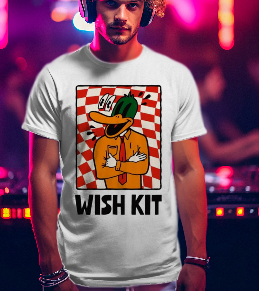 Wish Kit Duck Checkered Eye Popping Cartoon T-Shirt