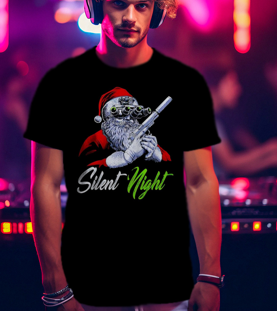 Silent Night Santa Claus With Night Vision And Rifle T-Shirt