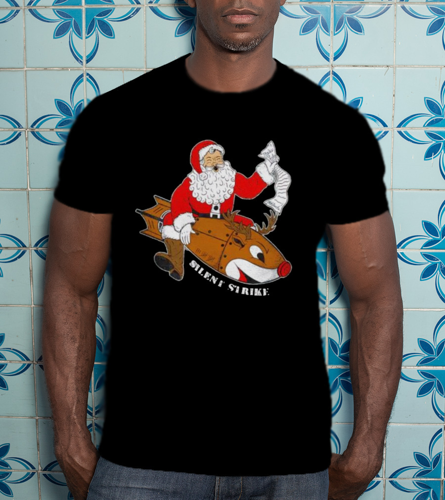 Silent Strike Santa Claus Riding Reindeer Rocket T-Shirt
