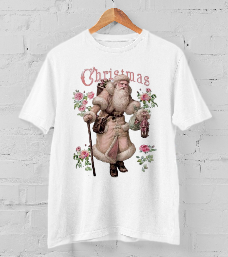 Christmas Santa Claus Victorian Roses T-Shirt