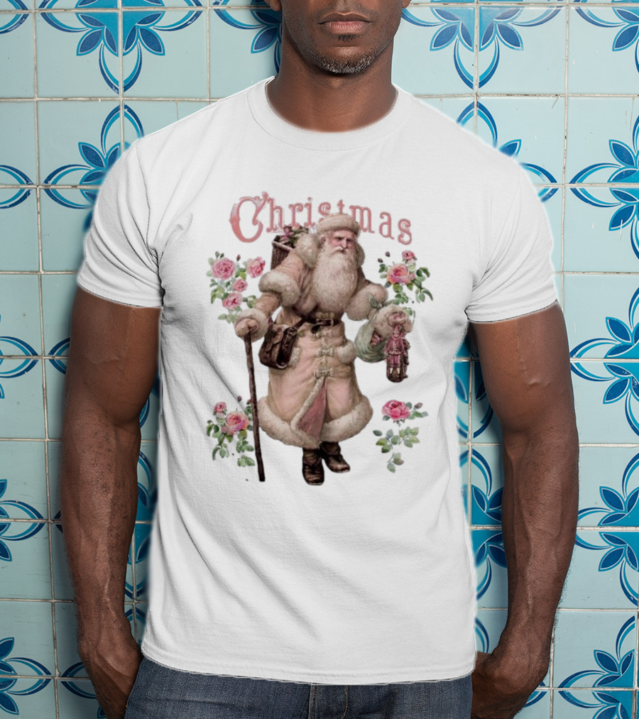 Christmas Santa Claus Victorian Roses T-Shirt