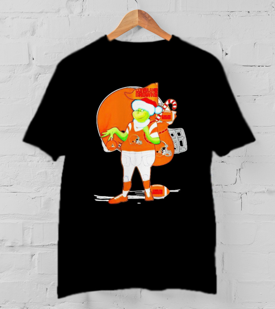Cleveland Browns Christmas Santa Grinch Football T-Shirt
