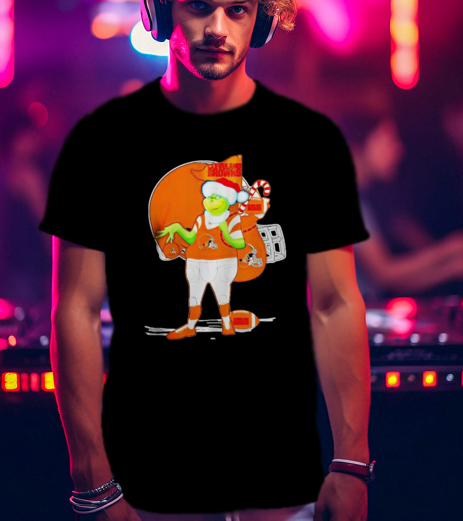 Cleveland Browns Christmas Santa Grinch Football T-Shirt