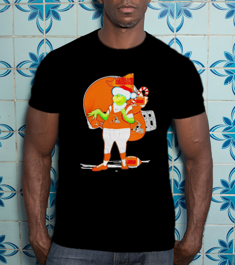 Cleveland Browns Christmas Santa Grinch Football T-Shirt