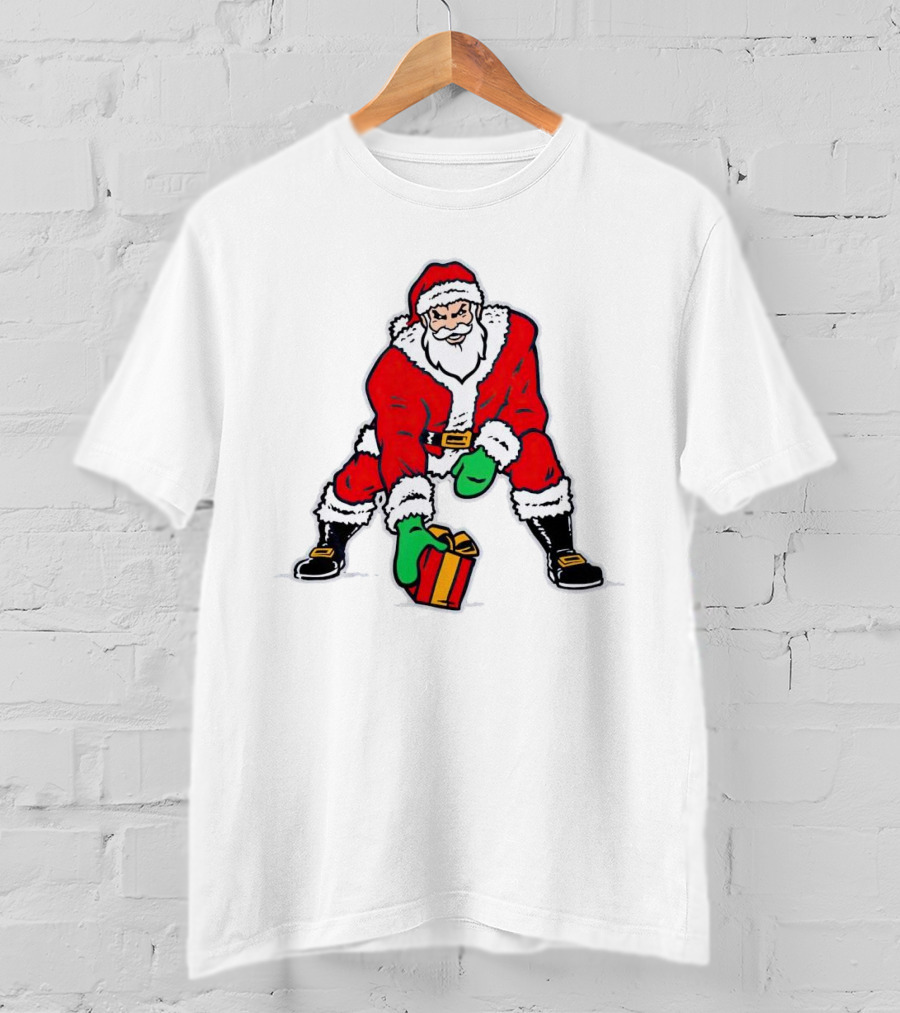 Santa Three Point Stance With Gift Christmas T-Shirt