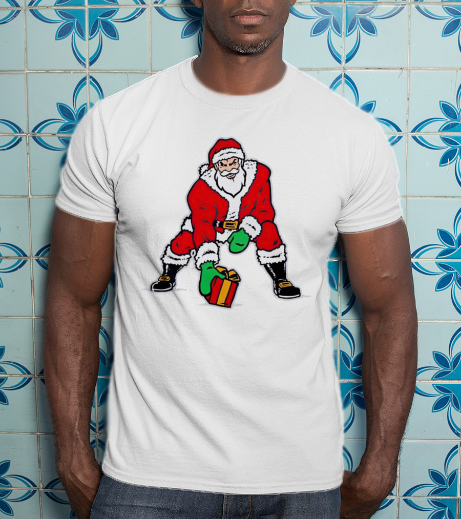 Santa Three Point Stance With Gift Christmas T-Shirt