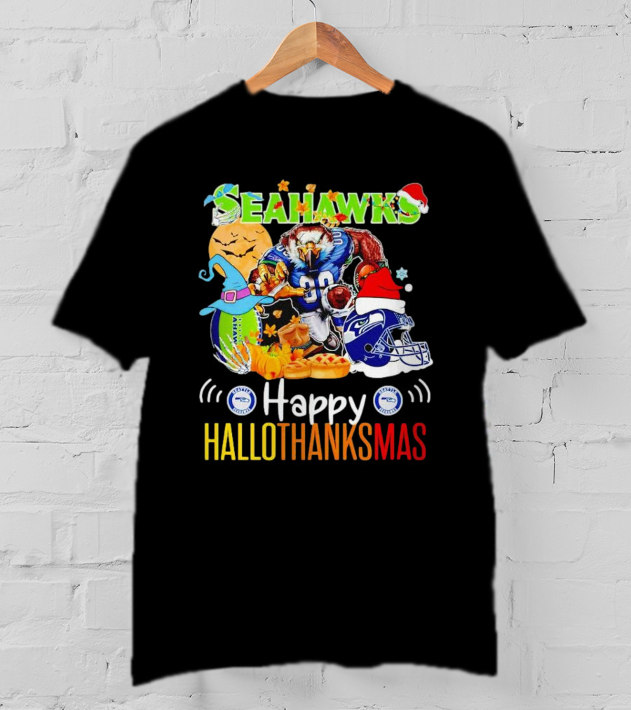 Seattle Seahawks Happy HalloThanksMas Holiday T-Shirt