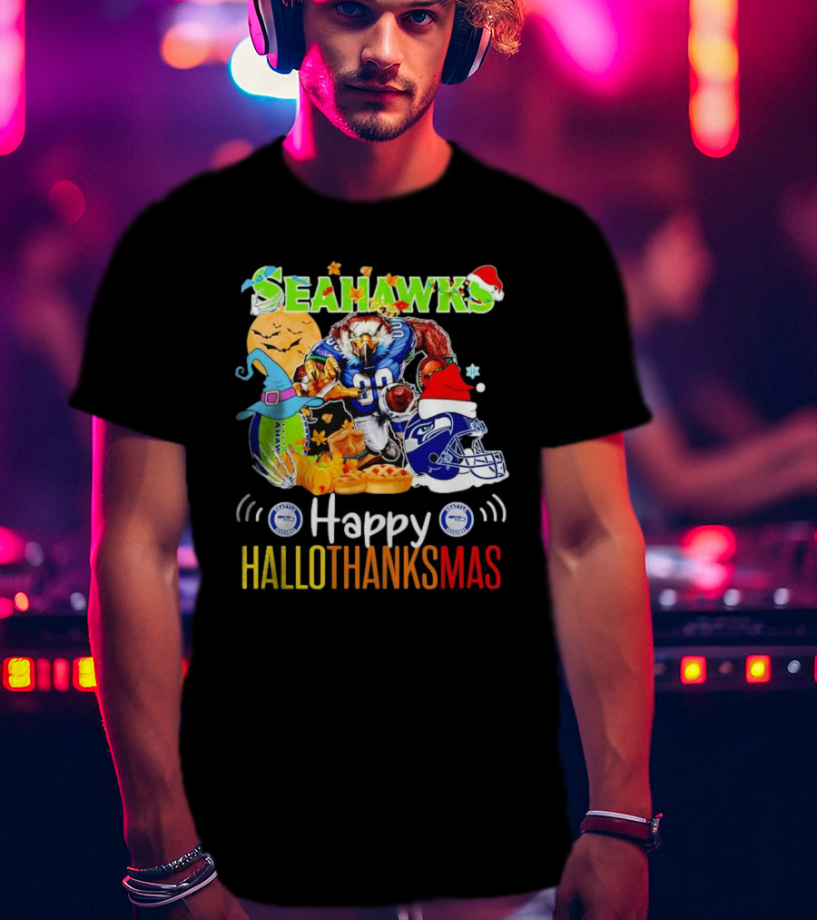 Seattle Seahawks Happy HalloThanksMas Holiday T-Shirt