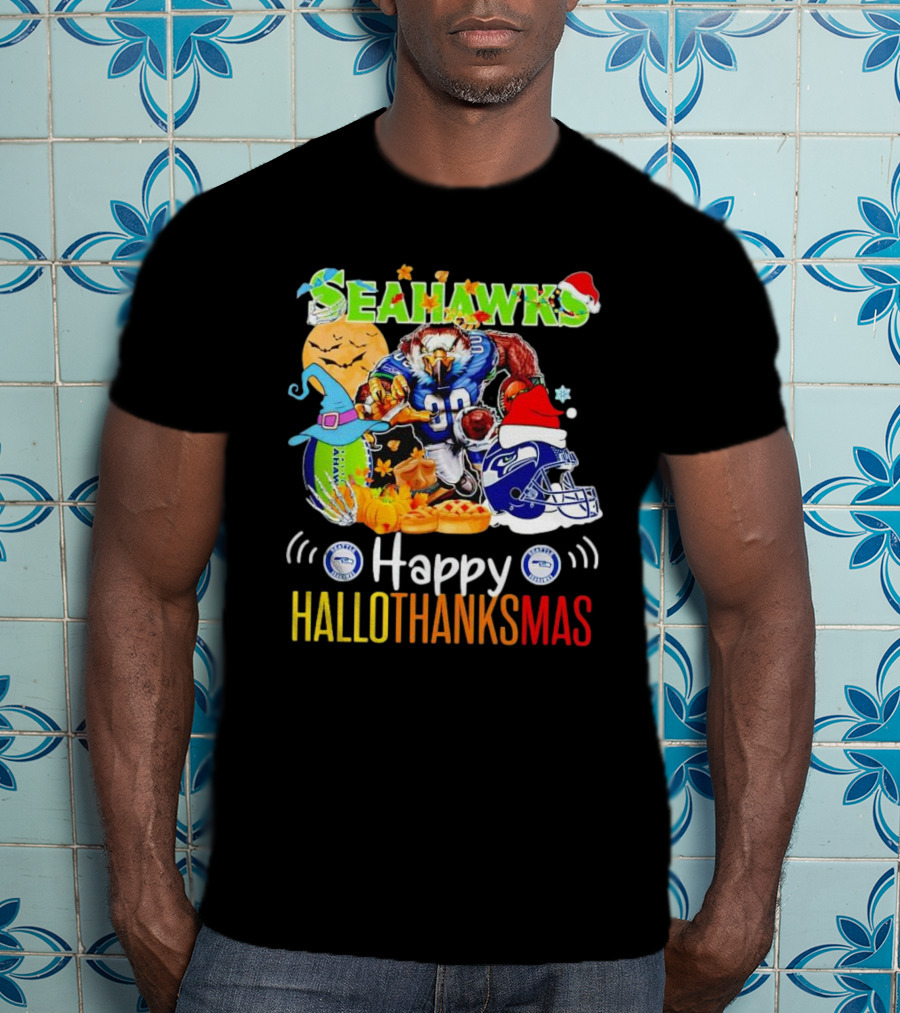 Seattle Seahawks Happy HalloThanksMas Holiday T-Shirt