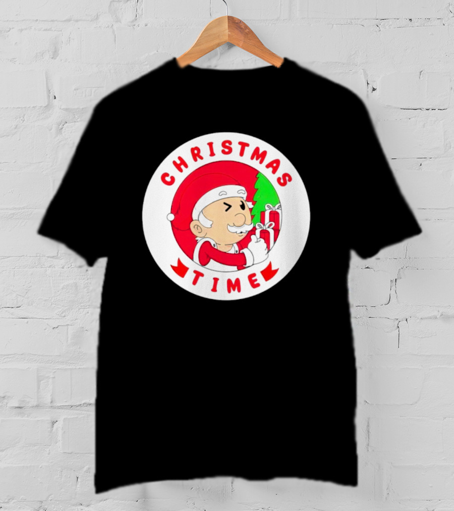 Christmas Time Santa Holding Gifts Circle T-Shirt