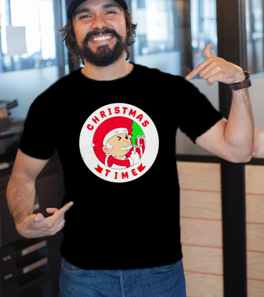 Christmas Time Santa Holding Gifts Circle T-Shirt