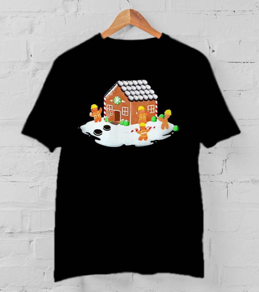 Gingerbread House Construction Crew Christmas Scene T-Shirt