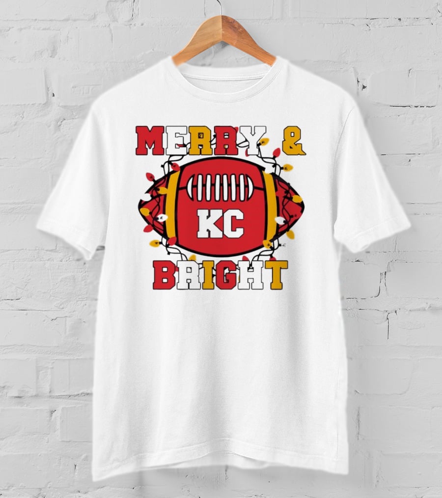 Kansas City Chiefs KC Merry And Bright Football Christmas T-Shirt