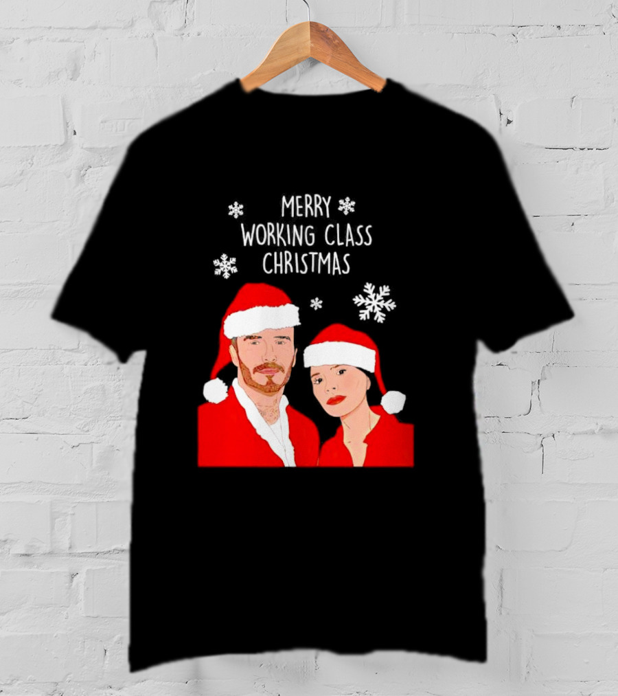 Merry Working Class Christmas Santa Couple Snowflakes T-Shirt