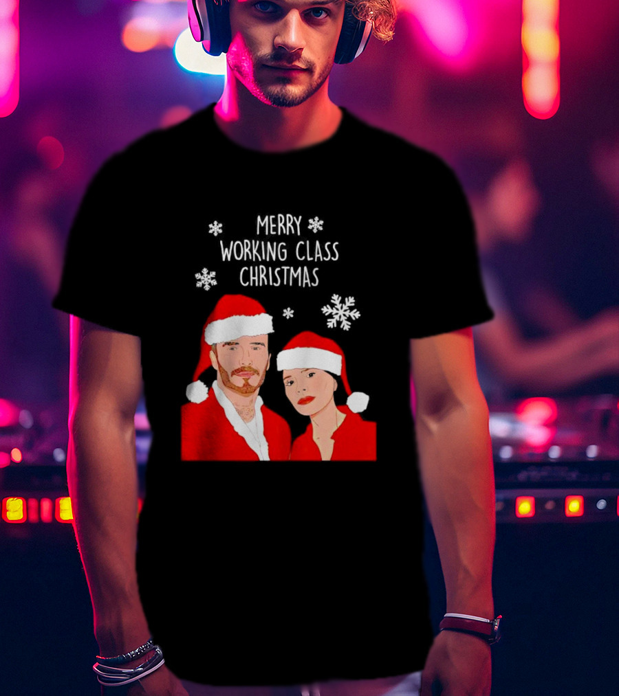 Merry Working Class Christmas Santa Couple Snowflakes T-Shirt