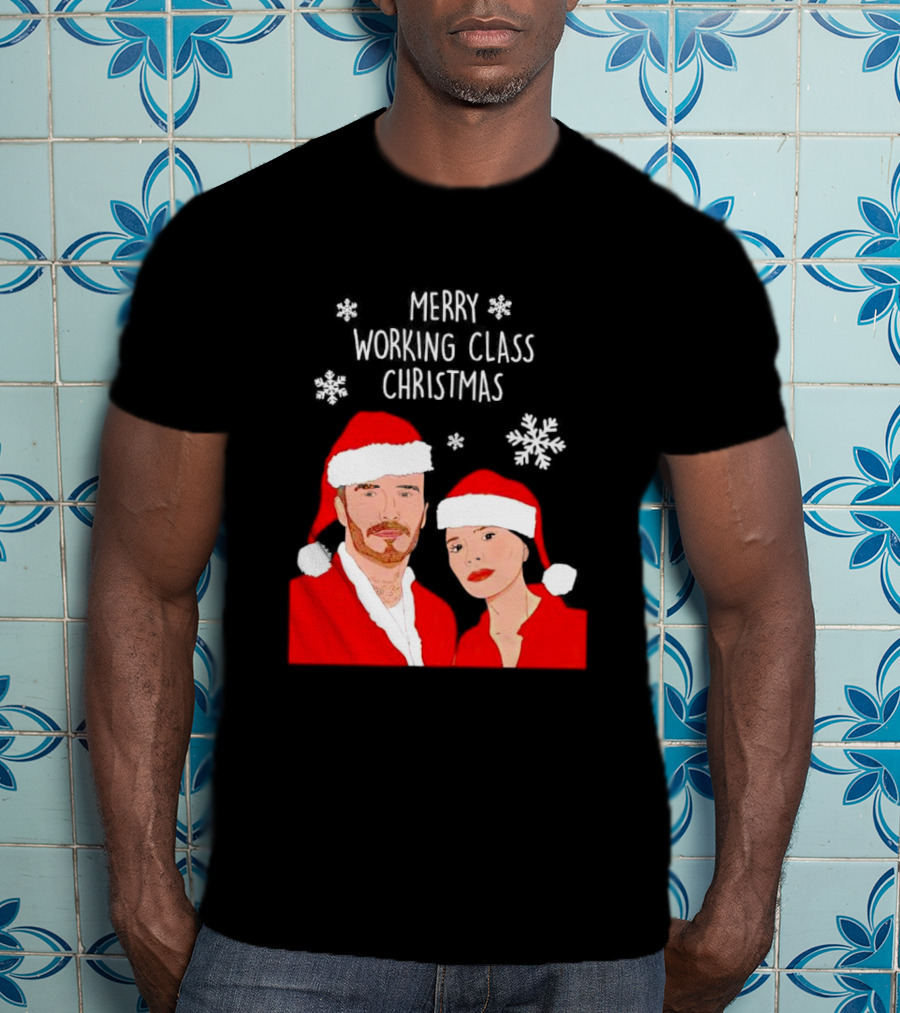 Merry Working Class Christmas Santa Couple Snowflakes T-Shirt