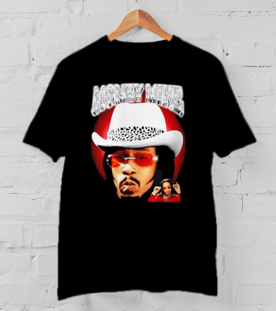 Money Mike Red Backdrop White Hat Sunglasses Iconic T-Shirt